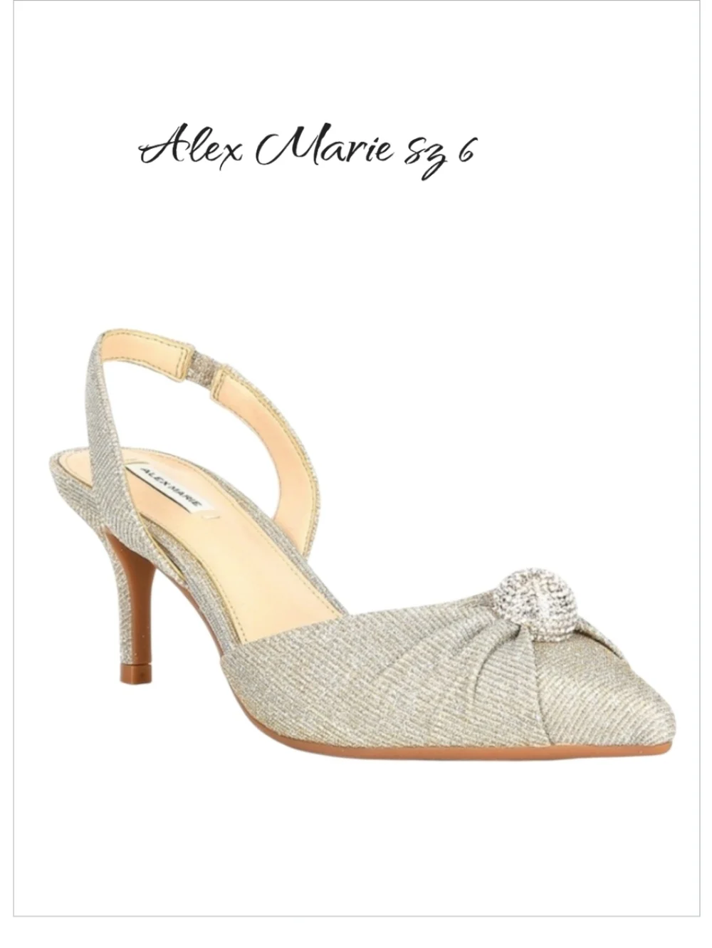 Alex Marie Allyn Shimmer Rhinestone Ornament Slingback Heels Silver 6 New